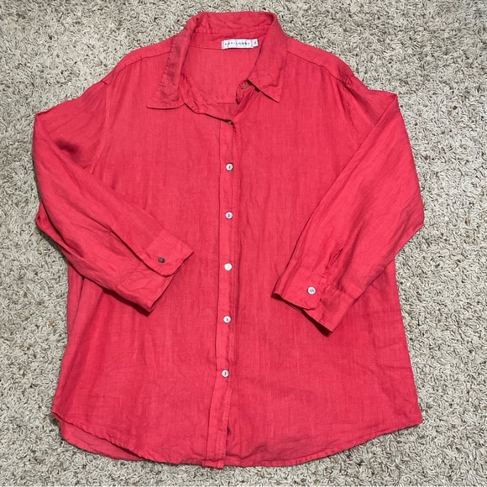 cut loose 100% Linen‎ Pink Lagenlook Relaxed Fit Button Up Blouse Top Size XL